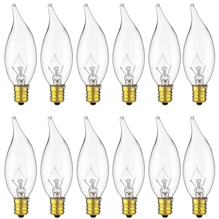 Sunlite 25CFC/25 Flame Tip 25W Incandescent Petite Chandelier Light Bulb, E12 Base, Crystal Clr Bulb, 12PK 40011-SU